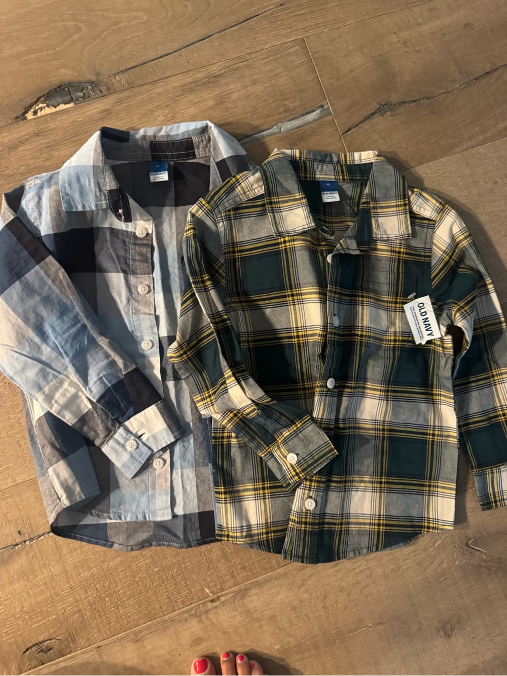 Two Kids Plaid Button-Down Shirts in Green & Blue